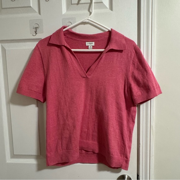 J CREW Short-Sleeve Cotton-Blend Sweater-Polo in Amaranth Pink Size M - Picture 3 of 11